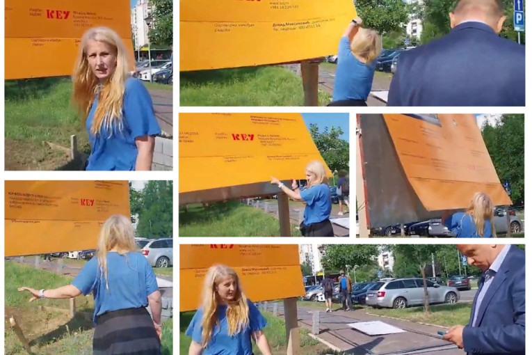 Opoziciona aktivistkinja divljala zbog izgradnje vrtića! Napala predsednika opštine Novi Beograd i srušila informacionu tablu! (VIDEO)