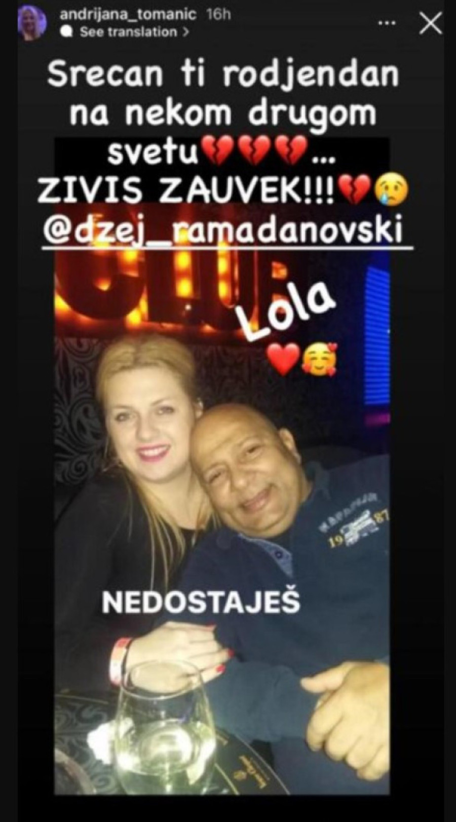 Žena koja je bila uz Džeja do kraja se oglasila! Sa bolom se ne miri: Živiš zauvek