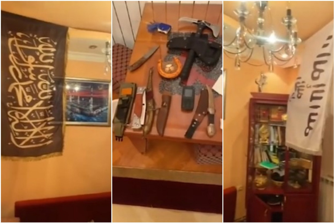 Šokantni snimci: Noževi, mačete i simboli islamske države otkriveni u stanu uhapšenog vehabije iz Novog Pazara! (VIDEO)