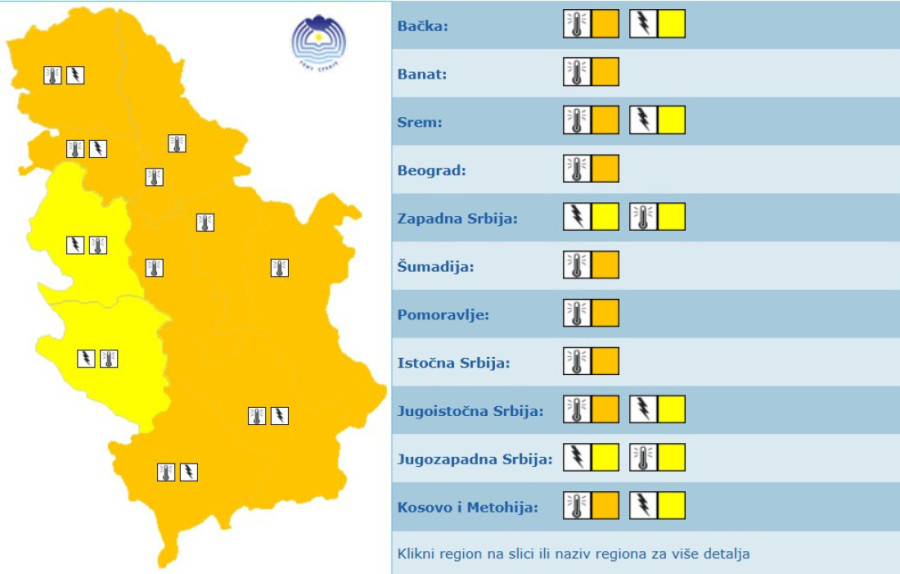 Narandžasti meteo-alarm gotovo u celoj zemlji! U Srbiji danas do 37 stepeni