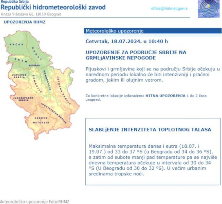 Novo upozorenje RHMZ: Uskoro stižu grmljavinske nepogode!