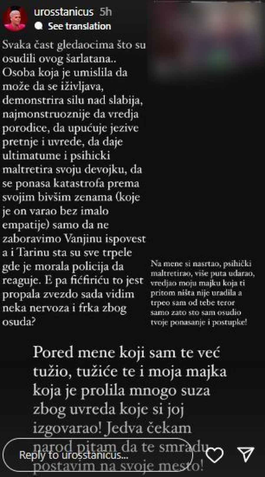 Uroš Stanić tužio Ša, a isto planira da uradi i njegova majka: Jedva čekam da te postavim na mesto, smradu! (FOTO)