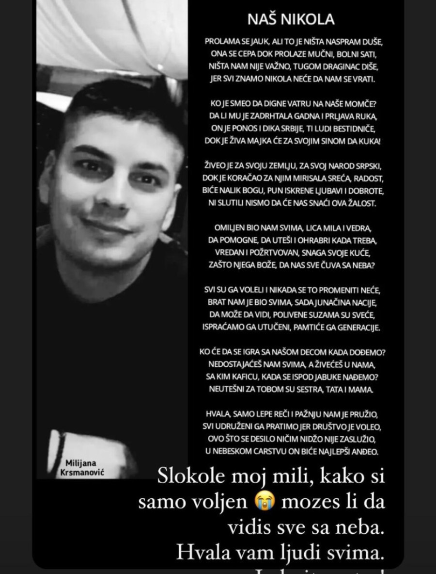 "Sokole moj mili,možeš li da vidiš sa neba koliko si voljen": Sestra ubijenog srpskog policajca ostavila srceparajuću poruku