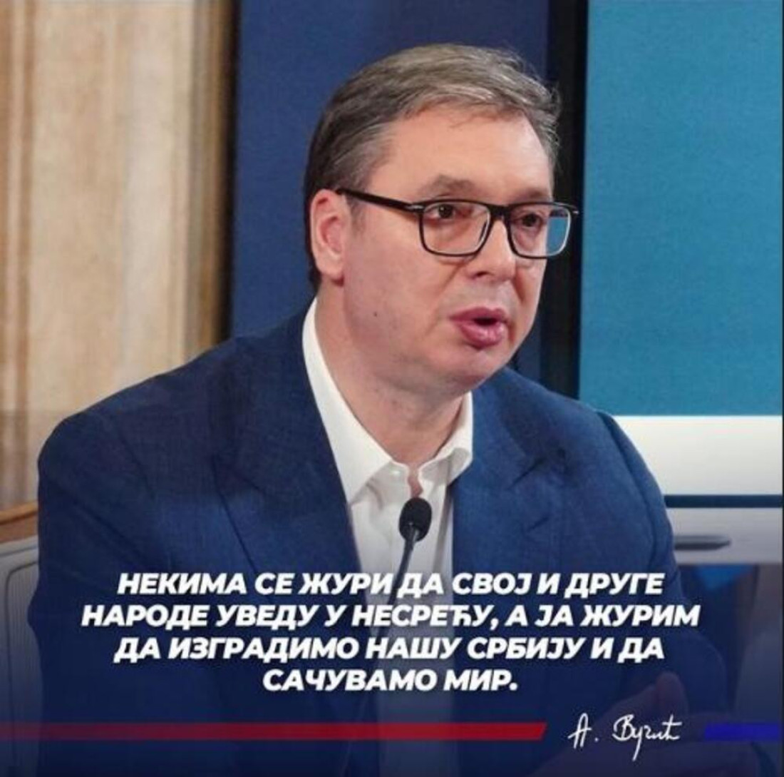 Vučić poslao snažnu poruku: Nekima se žuri da svoj i druge narode uvedu u nesreću, ja žurim da izgradimo Srbiju i sačuvamo mir