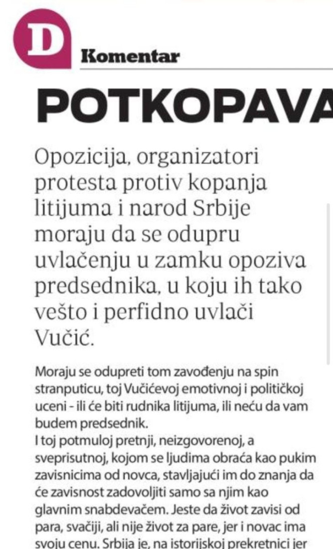 Jasna poruka tajkunskog Danas: "Po svaku cenu moramo sprečiti da narod Srbije nešto odluči"