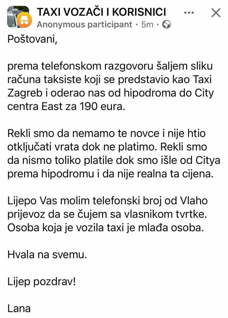 Taksista pokušao da "opljačka" ženu: Tražio joj 190 evra za 15 minuta vožnje, pa je zaključao u autu (FOTO)