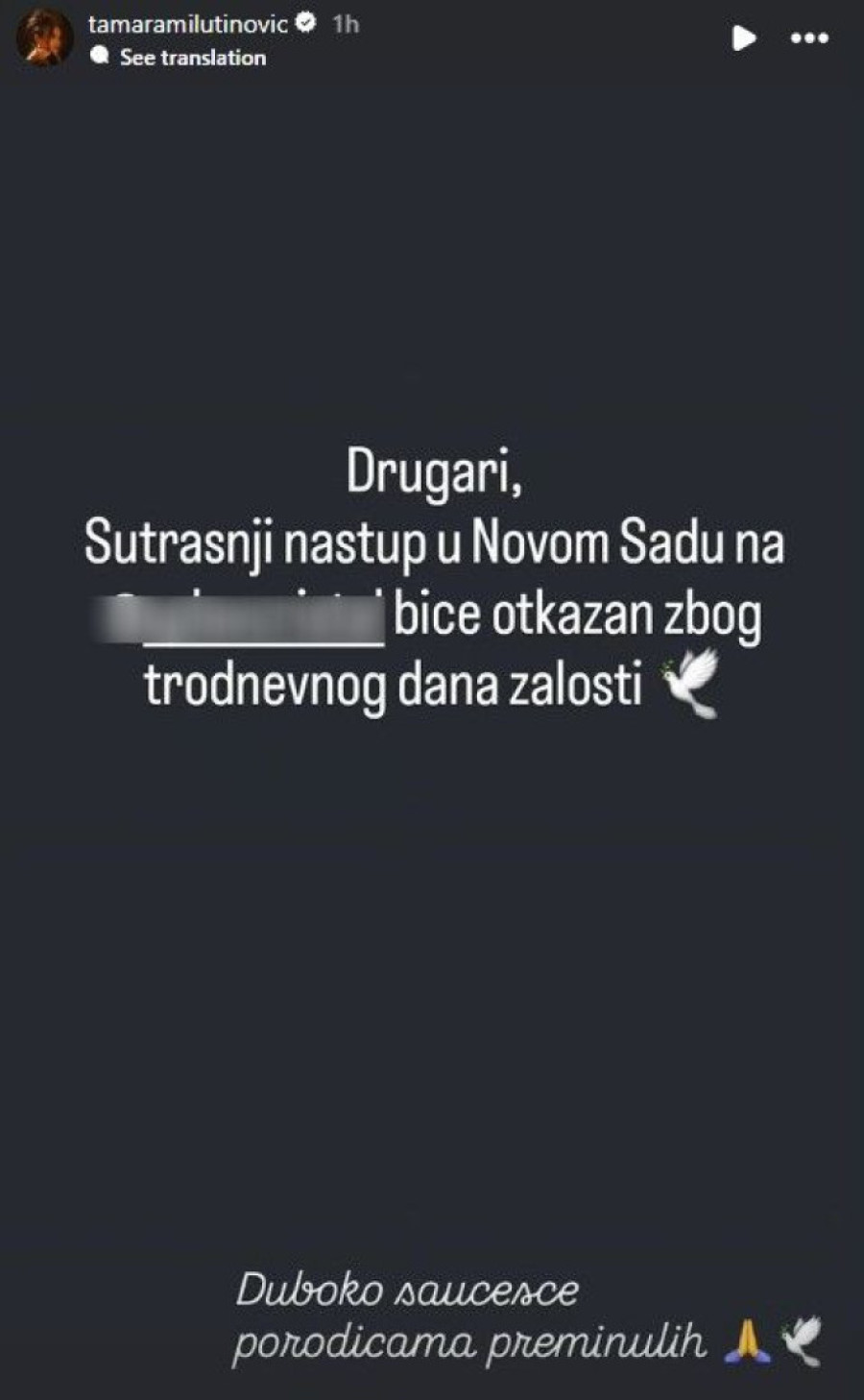 „Iskreno saučešće..." Breskvica otkazala nastup u Novom Sadu zbog strašne tragedije: Odmah joj se pridružila i koleginica (FOTO)