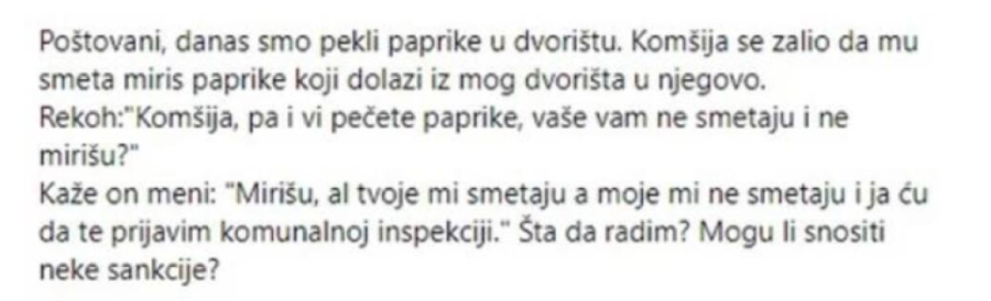 Prijavio komšinicu jer je pekla paprike u dvorištu: Nišlijka morala da daje izjavu u policiji, a inspektor joj je ovo poručio!