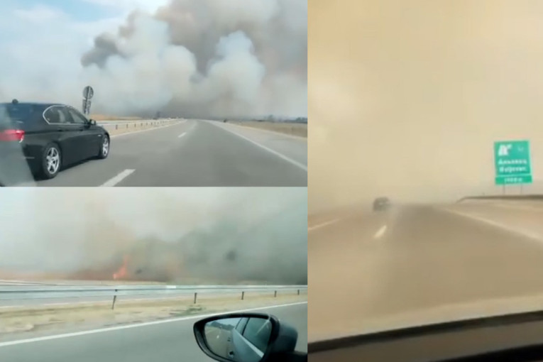 Haos kod Doljevca: Zbog požara ogroman dim kuljao preko auto-puta, vozači u panici  (VIDEO)