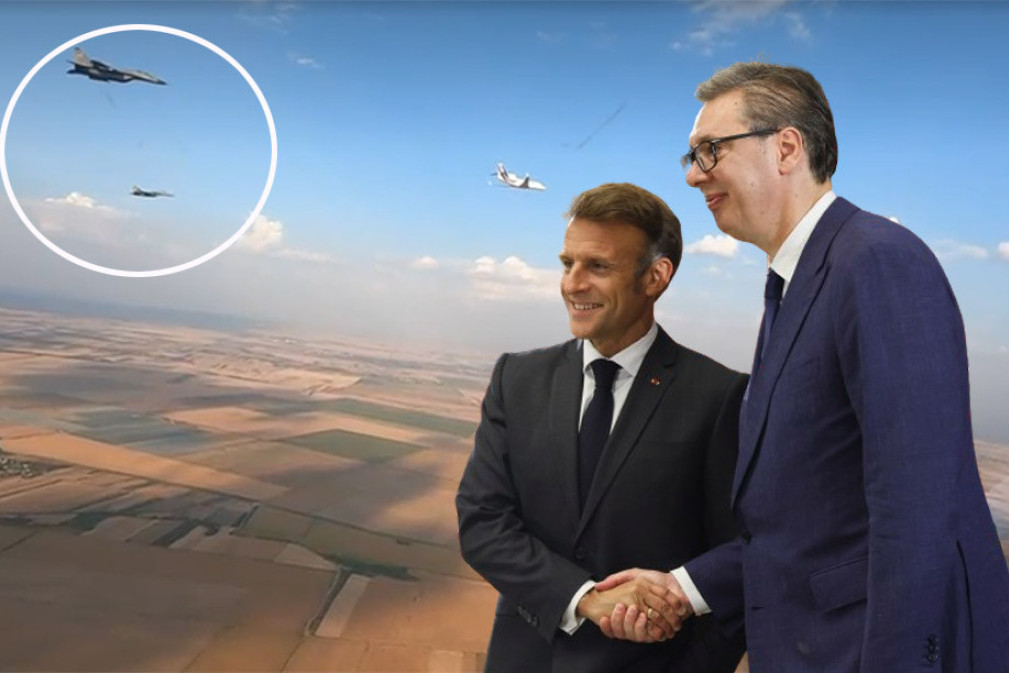 Ovo su lovci koji su dopratili Makrona na beogradski aerodrom: Neverovatan pogled na svu tu ravnicu i dva veličanstvena "miga"! (VIDEO)
