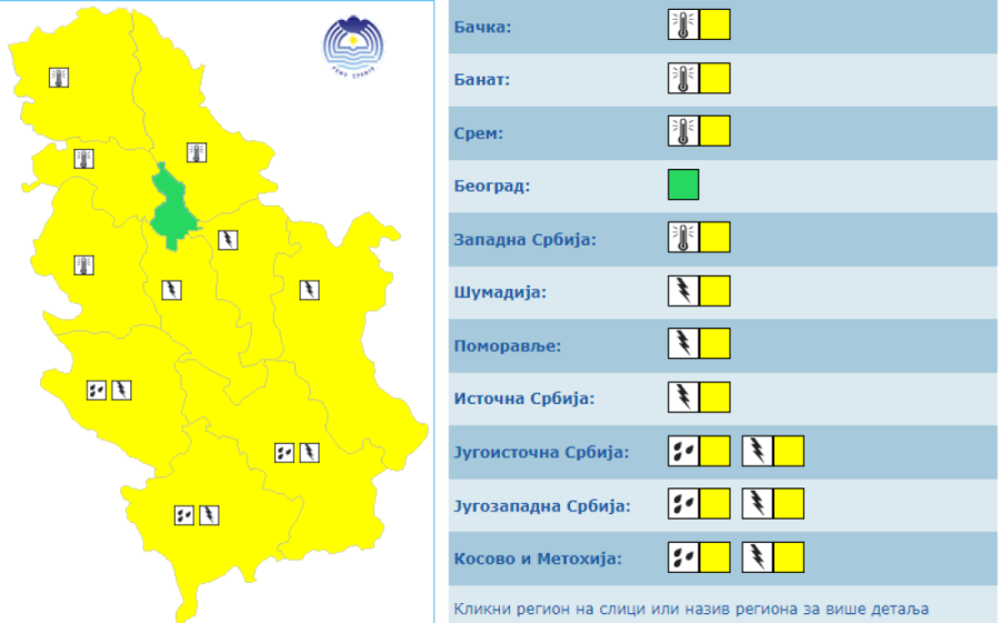 Upaljen žuti meteo-alarm u celoj Srbiji, sem u jednom mestu (FOTO)