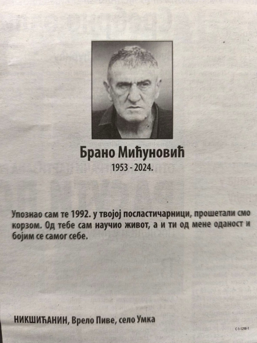 Šifrovano sećanje na Branu Mićunovića: Ovo je "Nikšićanin" poslao na 135. dan od smrti (FOTO)