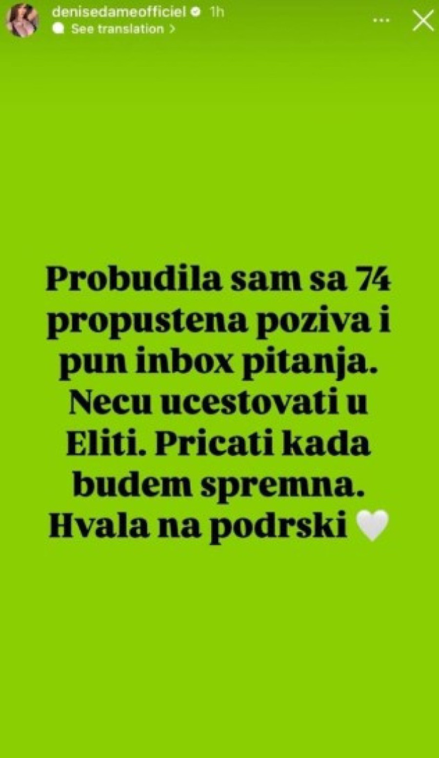 "Probudila sam se sa..." Deniz Dejm odustala od učešća u "Eliti 8": Pričaću kad budem spremna!