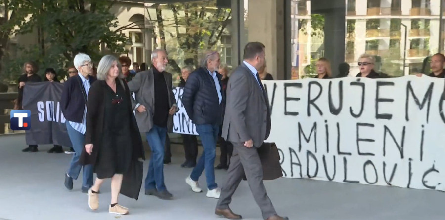 Gužva ispred Palate pravde: Mika Aleksić iskulirao špalir podrške Mileni (FOTO/VIDEO)