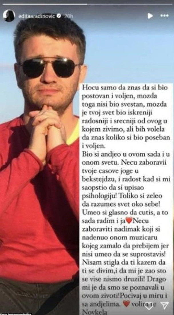 "Počivaj u miru, volim te!" Edita se dirljivim rečima oprostila od prijatelja: Bio si anđeo!