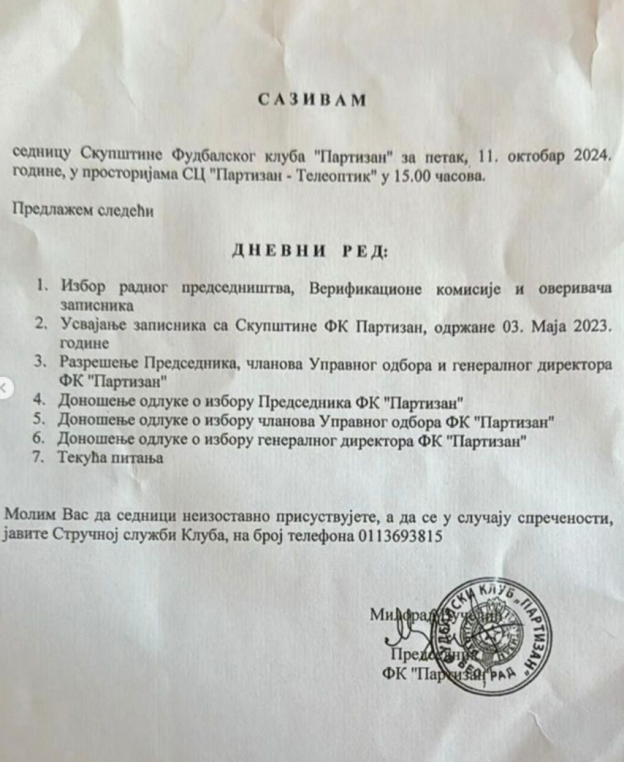 Vučelić i Vazura su već bivši? Pojavile su se tačke dnevnog reda Skupštine FK Partizan (FOTO)
