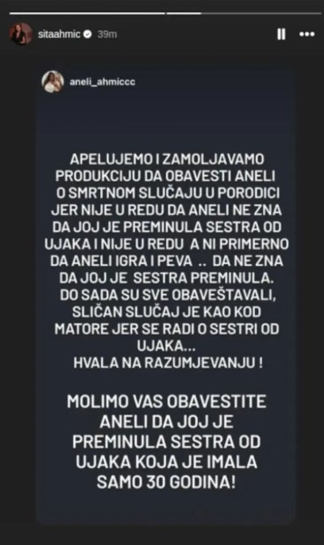 Sita Ahmić se oglasila! Nakon porodične tragedije donela važnu odluku, Aneli još uvek ništa ne zna!