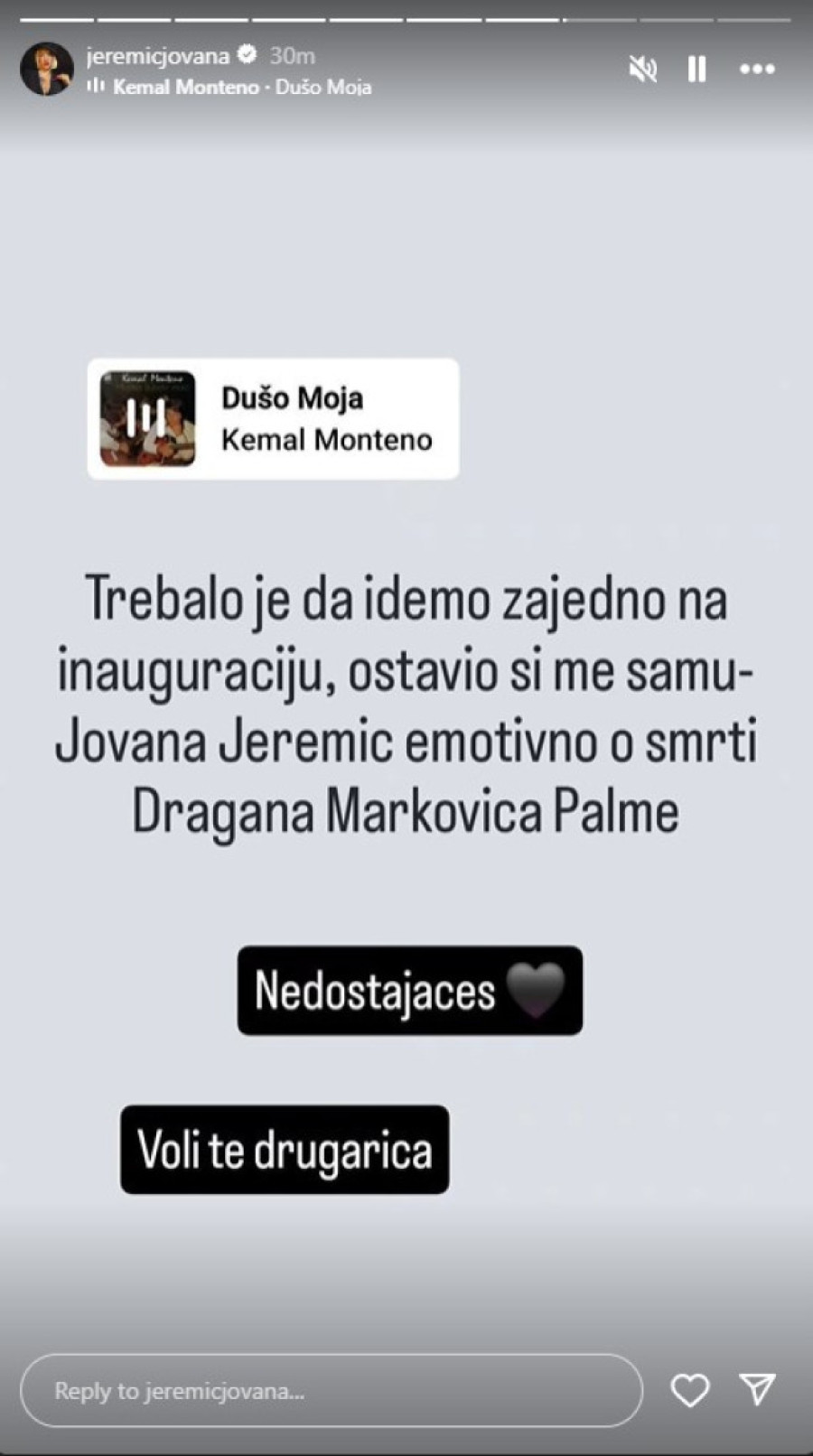 Jovana Jeremić slomljena zbog Palmine smrti: Ostavio si me samu, nedostajaćeš!