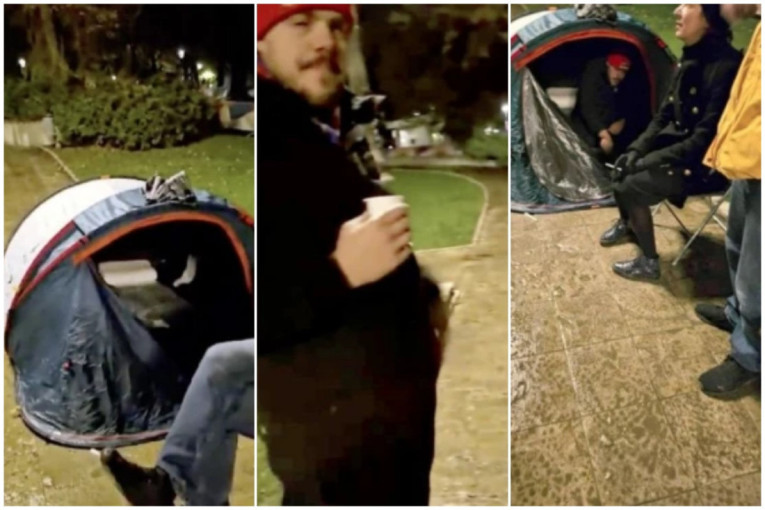 Nasilnik kampuje u šatoru ispred Predsedništva! Štimac nastavlja da divlja po Beogradu, ponaša se kao da je grad njegov