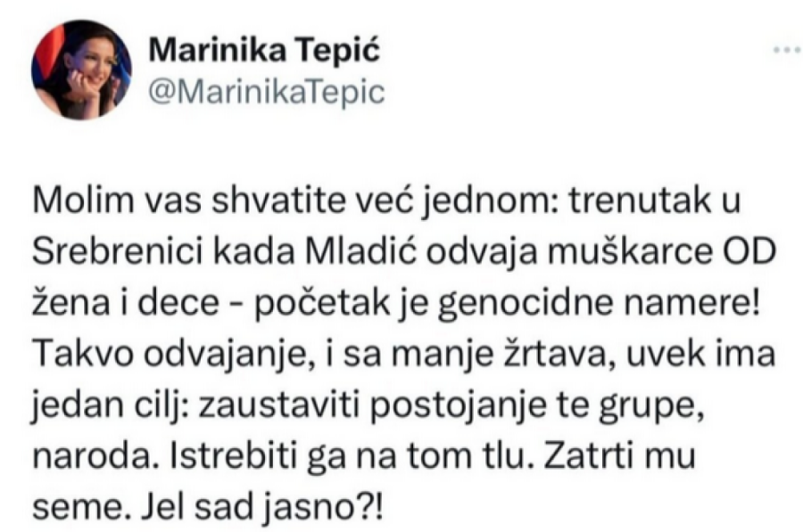 Antisrpski stavovi, laži i tvrdnje da su Srbi genocidni - za koga i čiji račun Marinika Tepić radi navedeno? (FOTO/VIDEO)