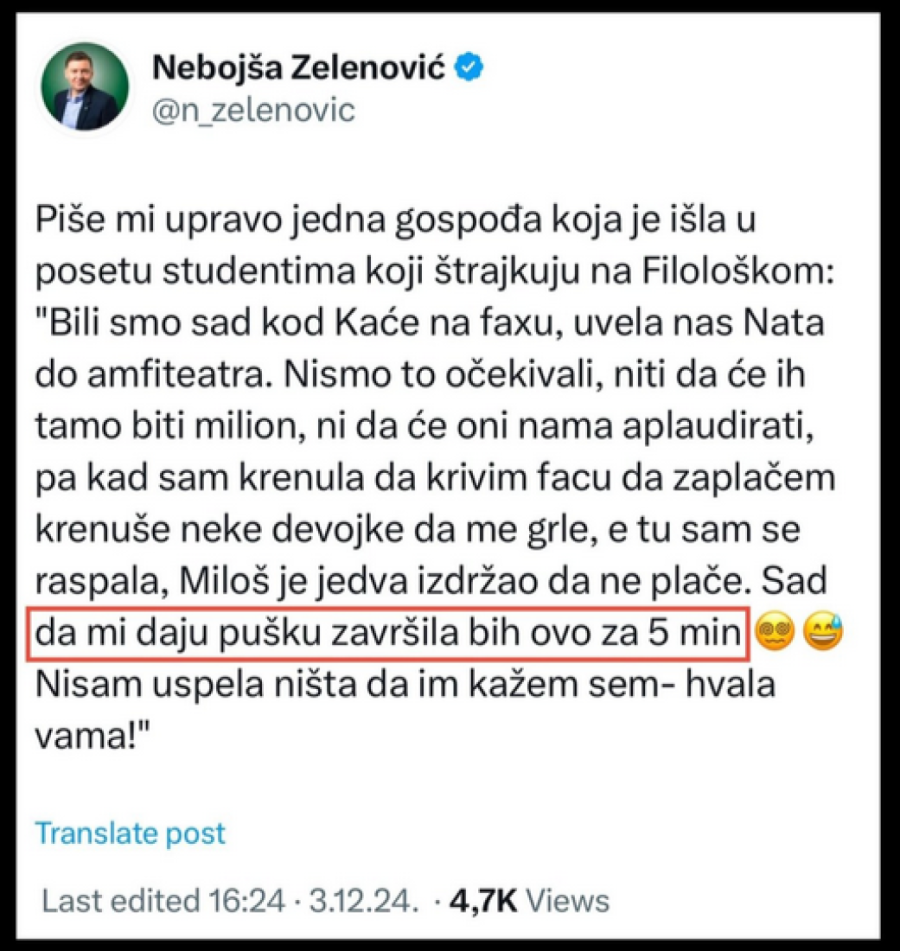Skandalozno - Zelenović priziva građanski rat? "Dajte mi pušku da završim ovo za pet minuta!" (FOTO)