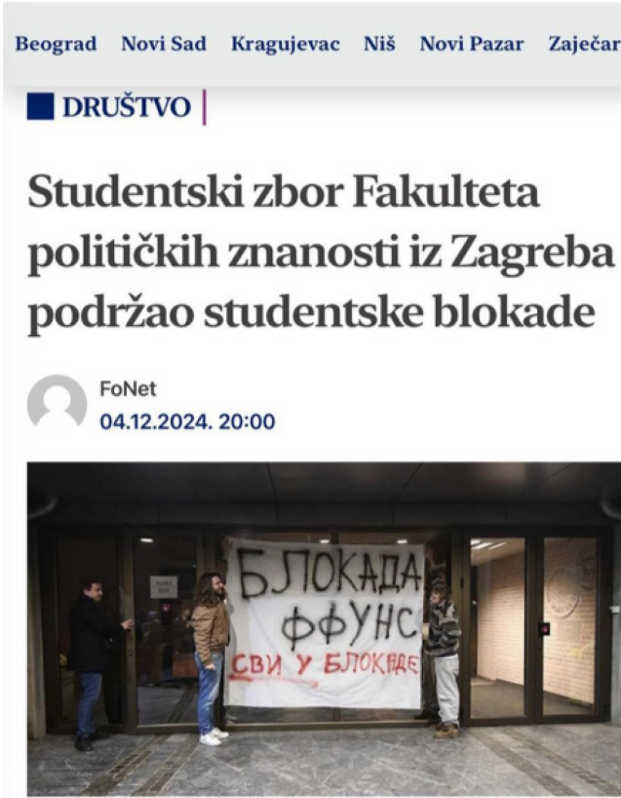 Ustaški zbor uz Marinikine studente! Blokadama fakulteta podršku dali Hrvati!