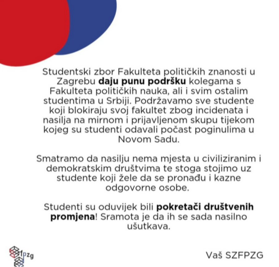 Ustaški zbor uz Marinikine studente! Blokadama fakulteta podršku dali Hrvati!