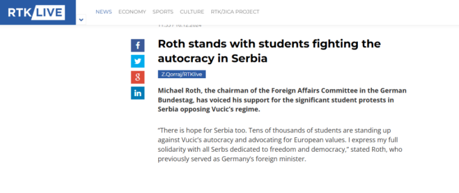 Mrzitelj Srbije i pajtos srpske opozicije! Posle teroriste Aljbina Kurtija i Hrvata, i Mihael Rot podržao "studentske proteste" u Beogradu!