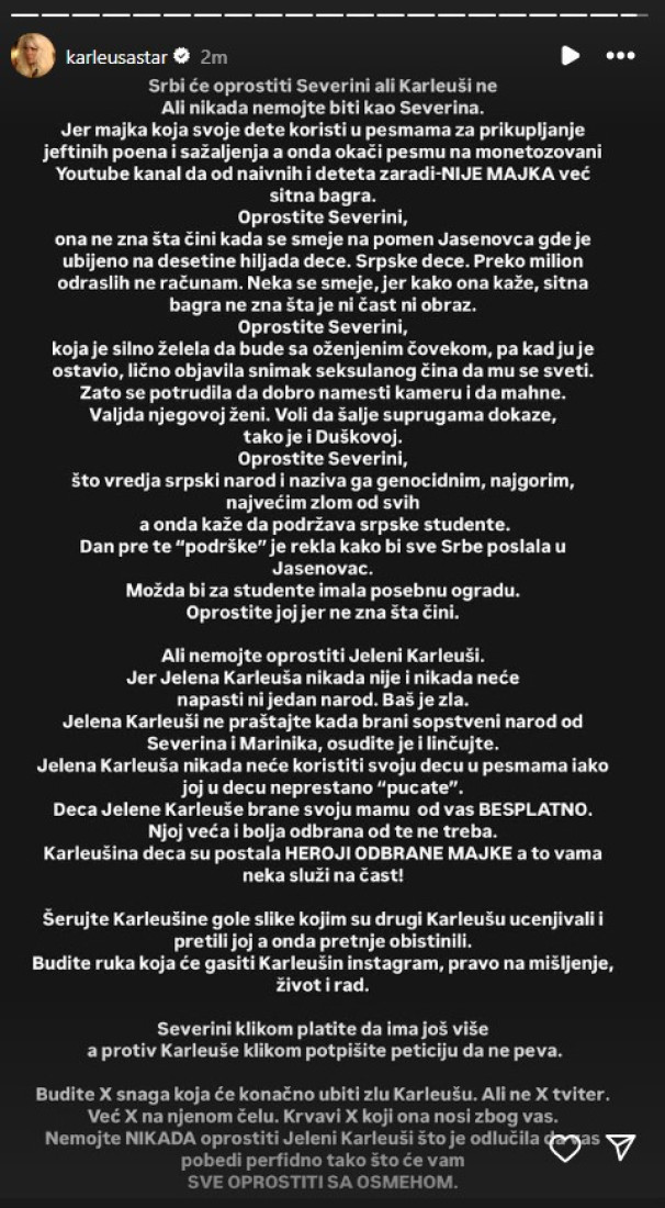 "Ona koristi svoje dete!" Karleuša udarila na Severinu, pa spomenula i Duška: Voli da šalje suprugama dokaze!