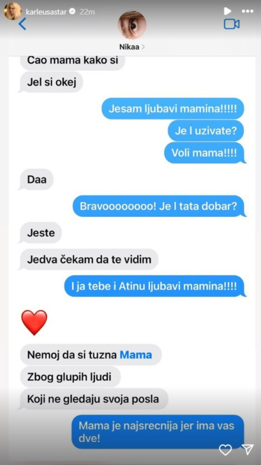 Karleuša objavila prepisku sa ćerkom: „Je l