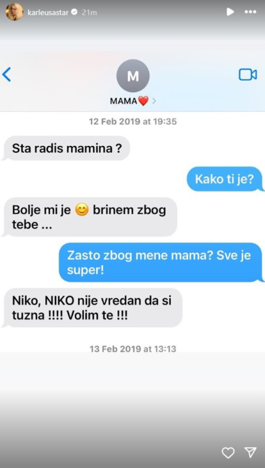 Karleuša objavila prepisku sa ćerkom: „Je l