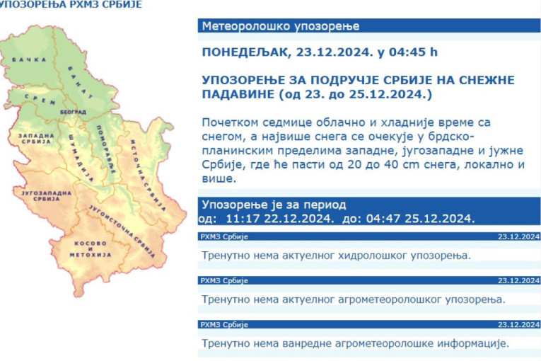 Počeli ledeni dani: Sneg stiže i u Beograd, već veje u Loznici