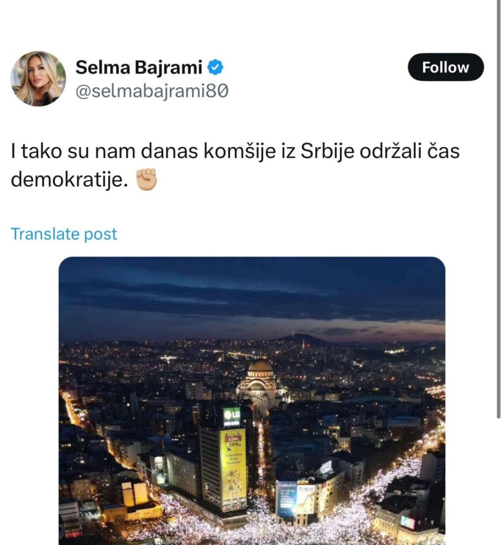 Slavija, pa Velika Albanija! Selma Bajrami svim srcem za protest opozicije, Albanci trljaju ruke (FOTO)