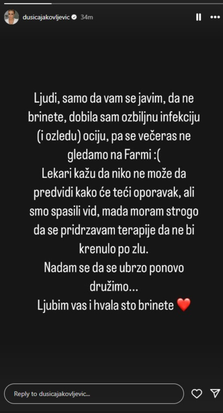 Dušici Jakovljević narušeno zdravlje, zbog ovoga su joj jedva spasili vid: Držim se terapije da ne bi krenulo po zlu!