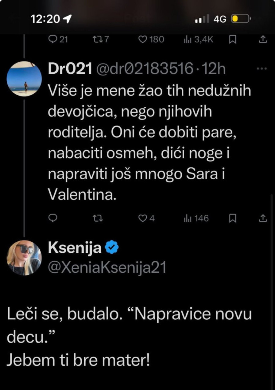 "Napraviće još mnogo Sara i Valentina!" Umobolan komentar opozicionarke na mrežama: Najstrašnije izvređala porodicu Firić (FOTO)