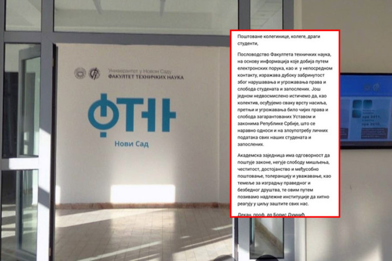 Palo priznanje FTN u Novom Sadu - Svesni smo da se ugrožavaju prava i slobode studenata! (FOTO)
