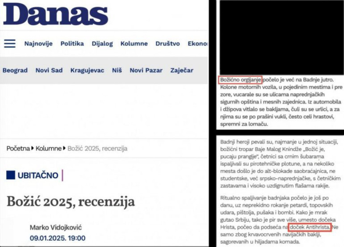 "Orgijanje i doček antihrista": Opozicioni hejter Vidojković u Šolakovom "Danasu" izvređao pravoslavne vernike na Božić