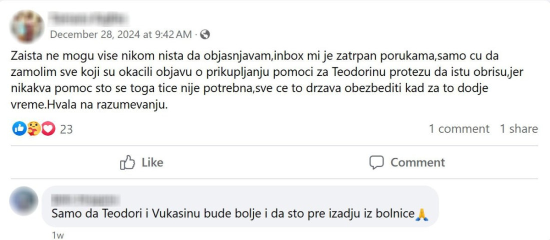 Sramota! Lažni apeli za pomoć Teodori povređenoj u Novom Sadu! Njena sestra objasnila: Obrišite te objave, država će sve obezbediti!