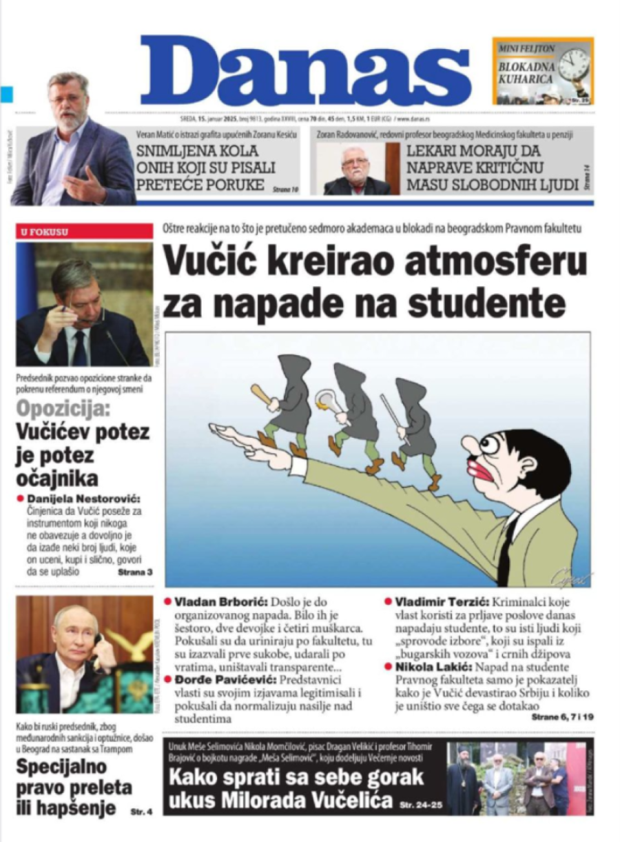 Dačić: Naslovna strana Danasa je sramotan čin u istoriji novinarstva (FOTO)