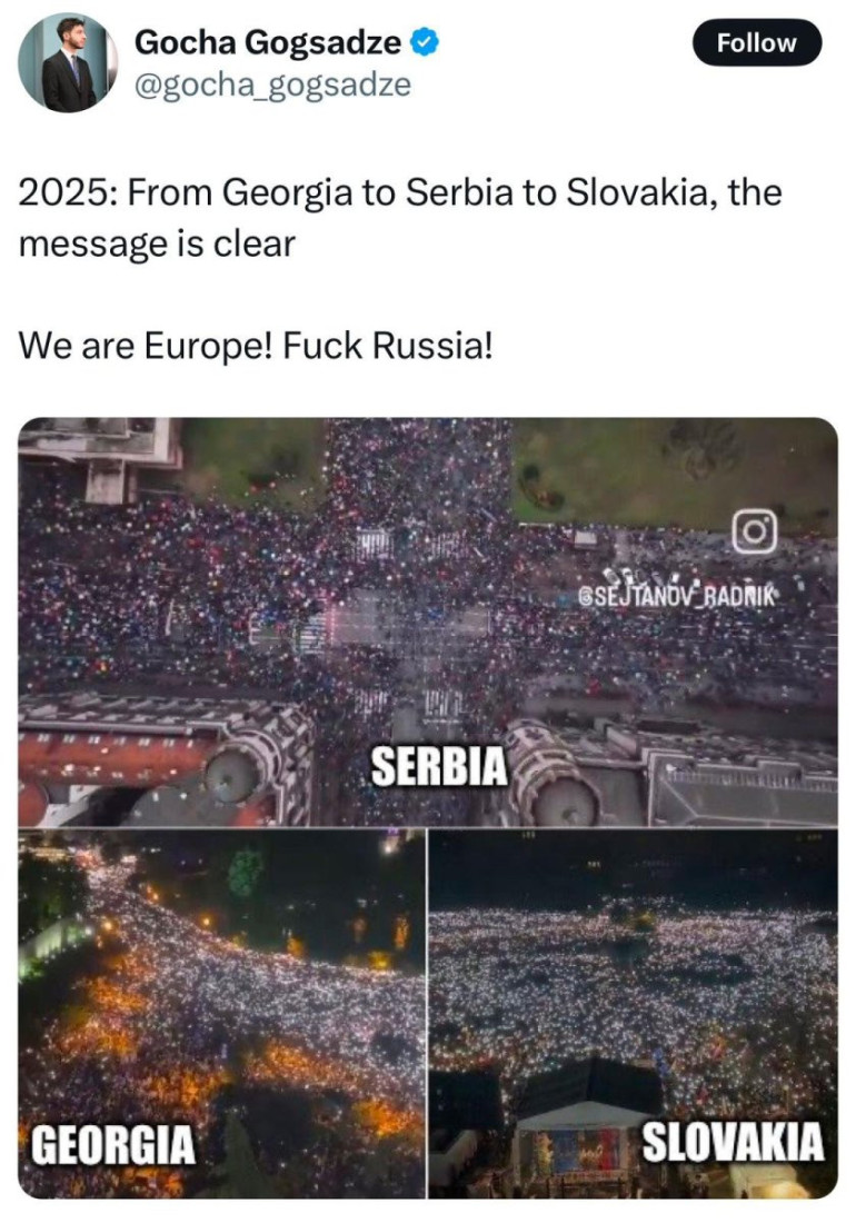 "Je*eš Rusiju!" Ovo je dokaz da je u Srbiji u toku obojena revolucija: NATO lobisti iz Gruzije podržali proteste u našoj zemlji! (FOTO)