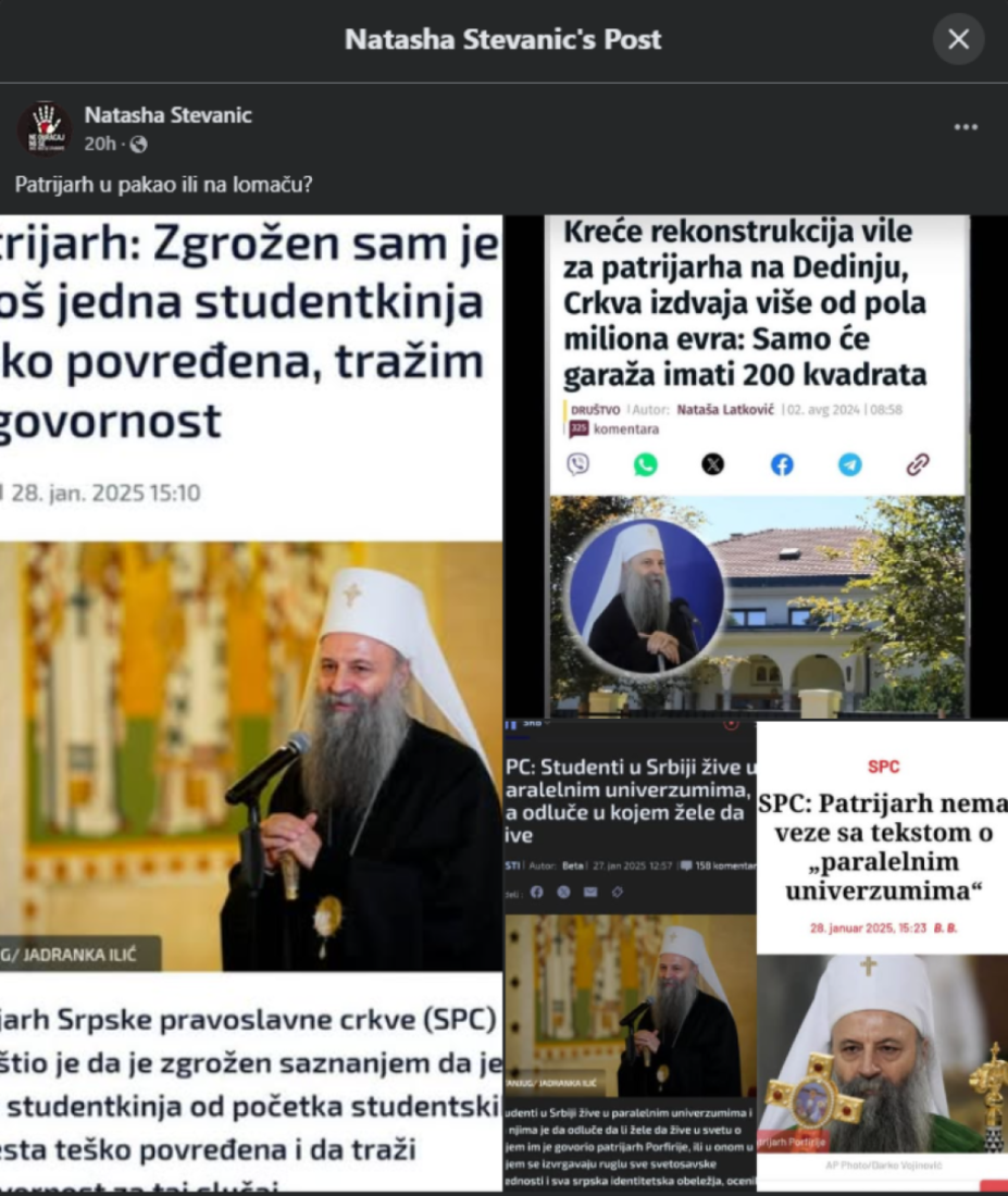 "Patrijarh u pakao ili na lomaču": Skandalozne uvrede odbornice Srđana Milivojevića upućene Porfiriju