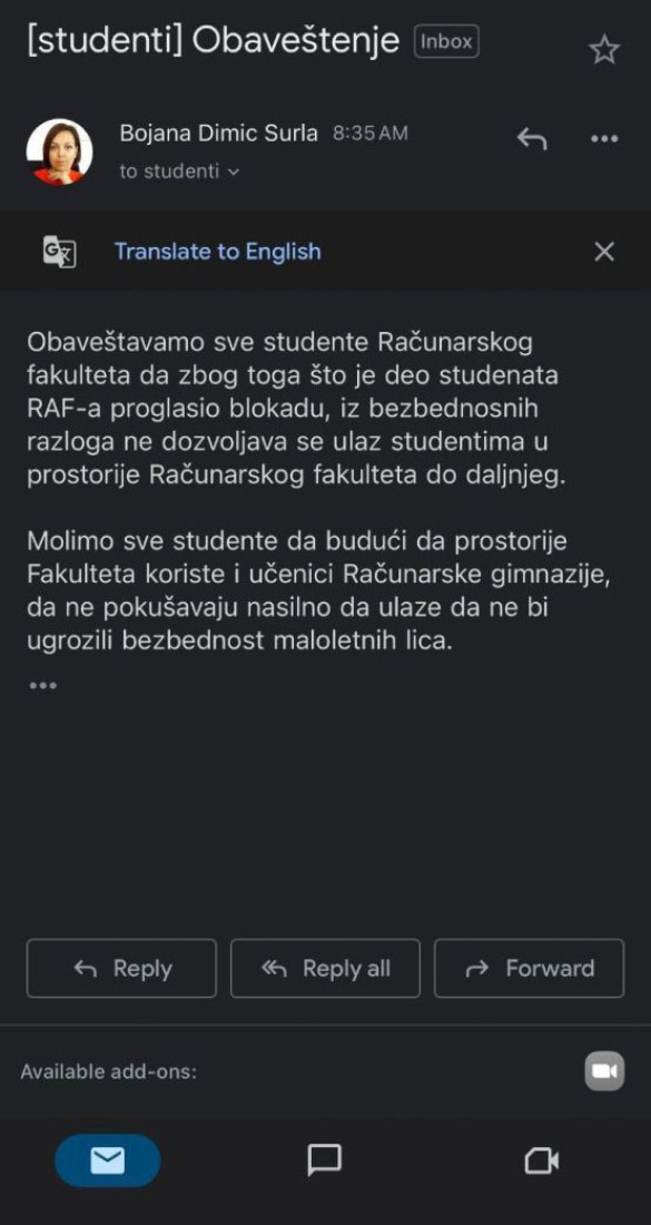 Manjina ponovo teroriše i zauzima fakultet: Računarski fakultet bez podrške počinje blokadu (FOTO)