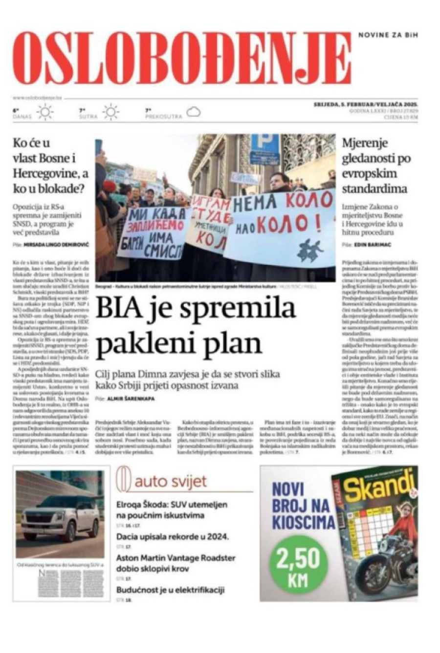 Sarajevsko "Oslobođenje" izmislilo tajni plan BIA! Spremaju novi obračun sa Srbima i plodno tlo za paljenje Srbije! (FOTO)