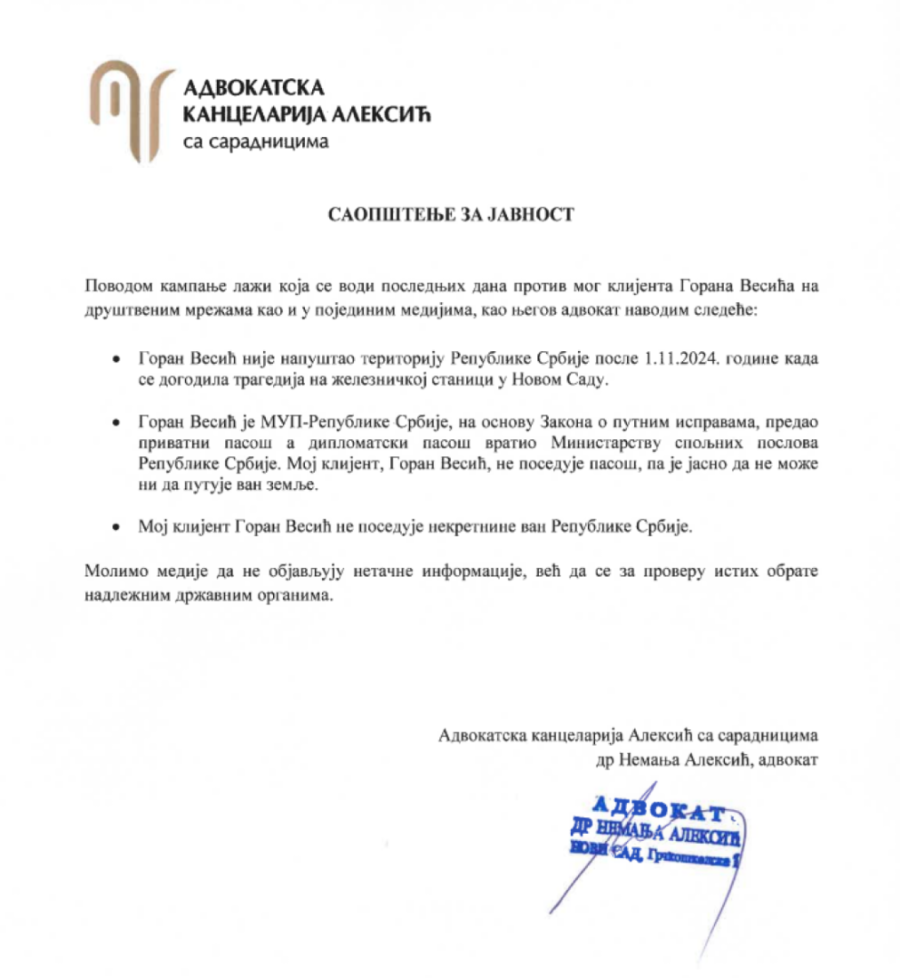 Vesić nije napuštao zemlju i vratio je diplomatski pasoš: Oglasio se advokat bivšeg ministra
