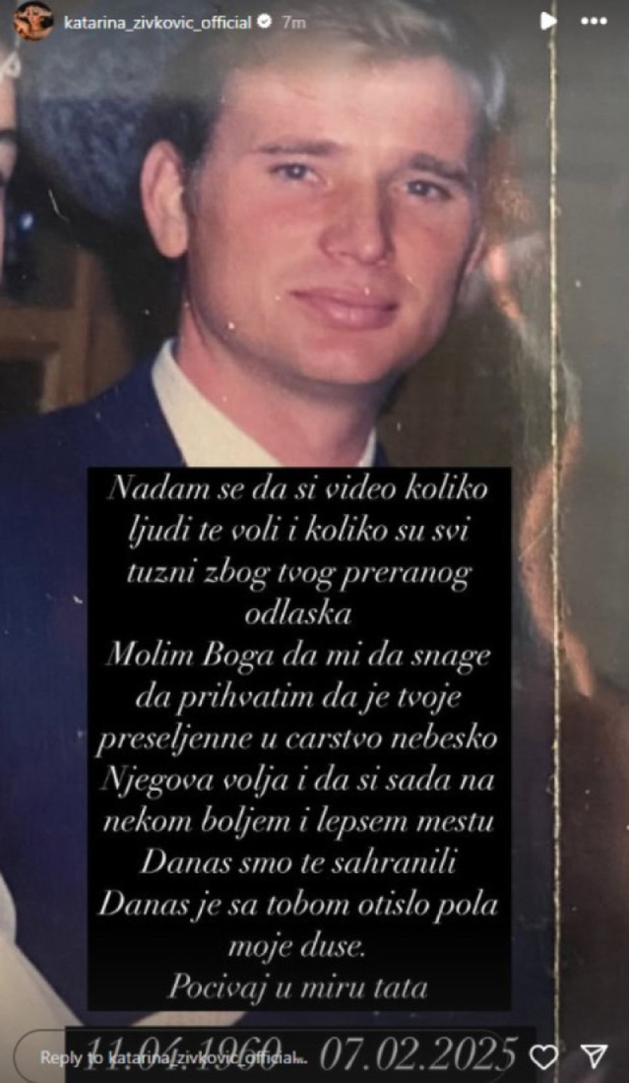 Katarina Živković sahranila oca, pa mu uputila potresnu poruku: Danas je sa tobom otišlo pola moje duše!