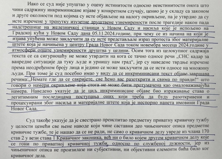 Politička poruka ili neznanje? Sutkinja Vukmirović odbila privatnu tužbu i oslobodila Mariniku bez ijednog ročišta
