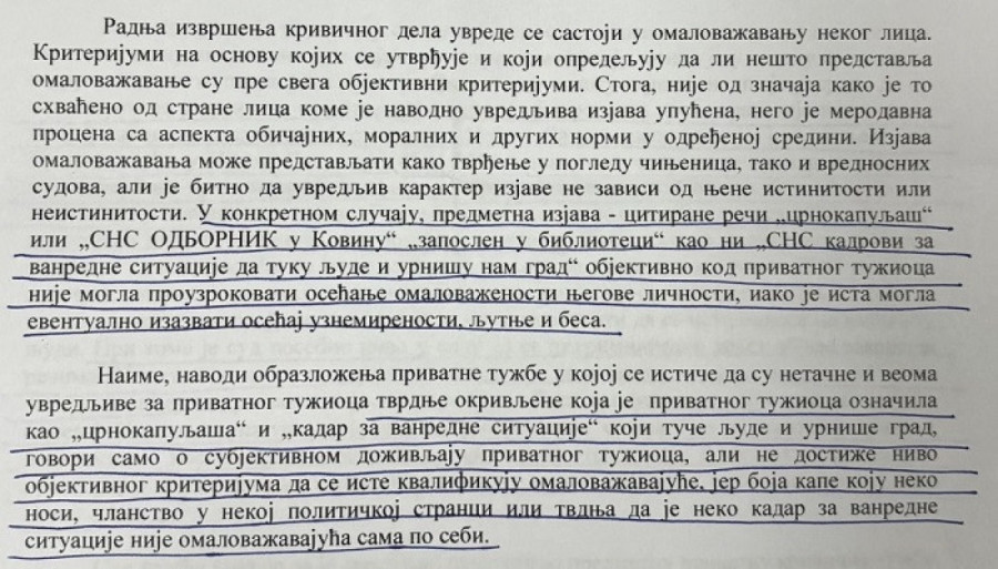 Politička poruka ili neznanje? Sutkinja Vukmirović odbila privatnu tužbu i oslobodila Mariniku bez ijednog ročišta