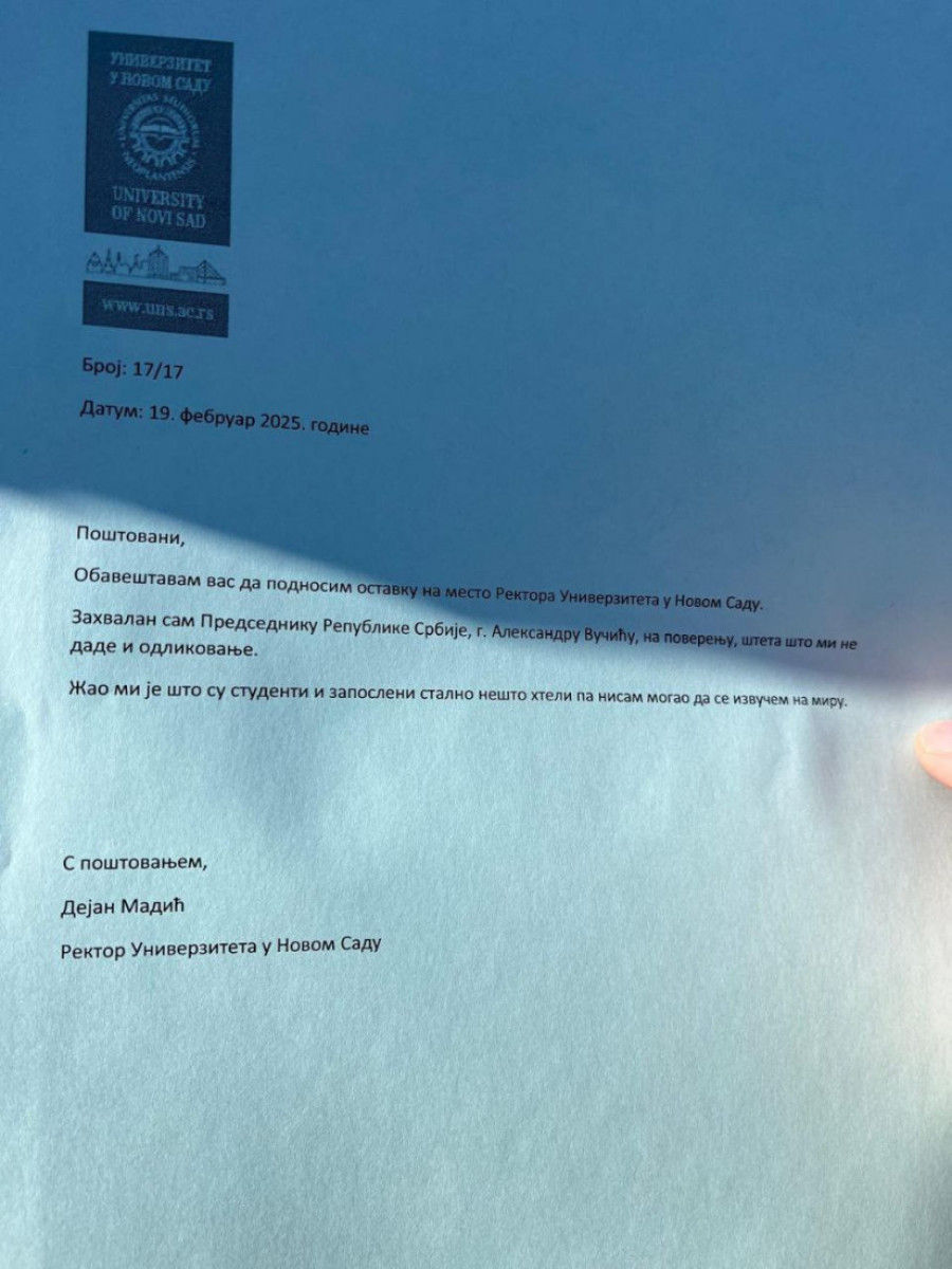 "To je lažna ostavka" Dejan Madić: Ne dajem ostavku na mesto rektora Univerziteta u Novom Sadu