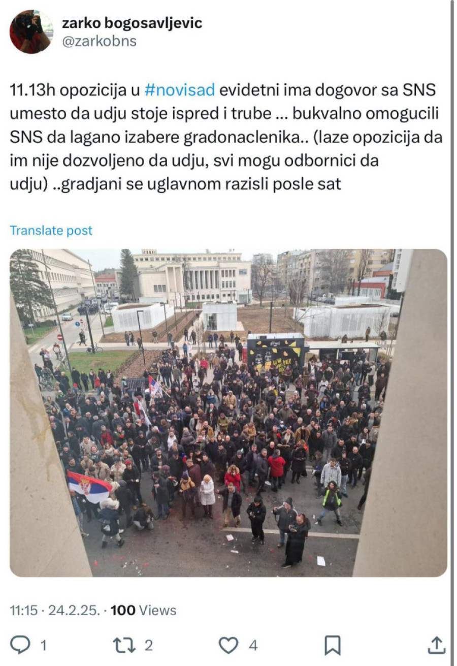 Umesto revolucije, fijasko: Ideolog opozicije u Novom Sadu kmeči razočaran u narod i svoje podanike!  (FOTO)