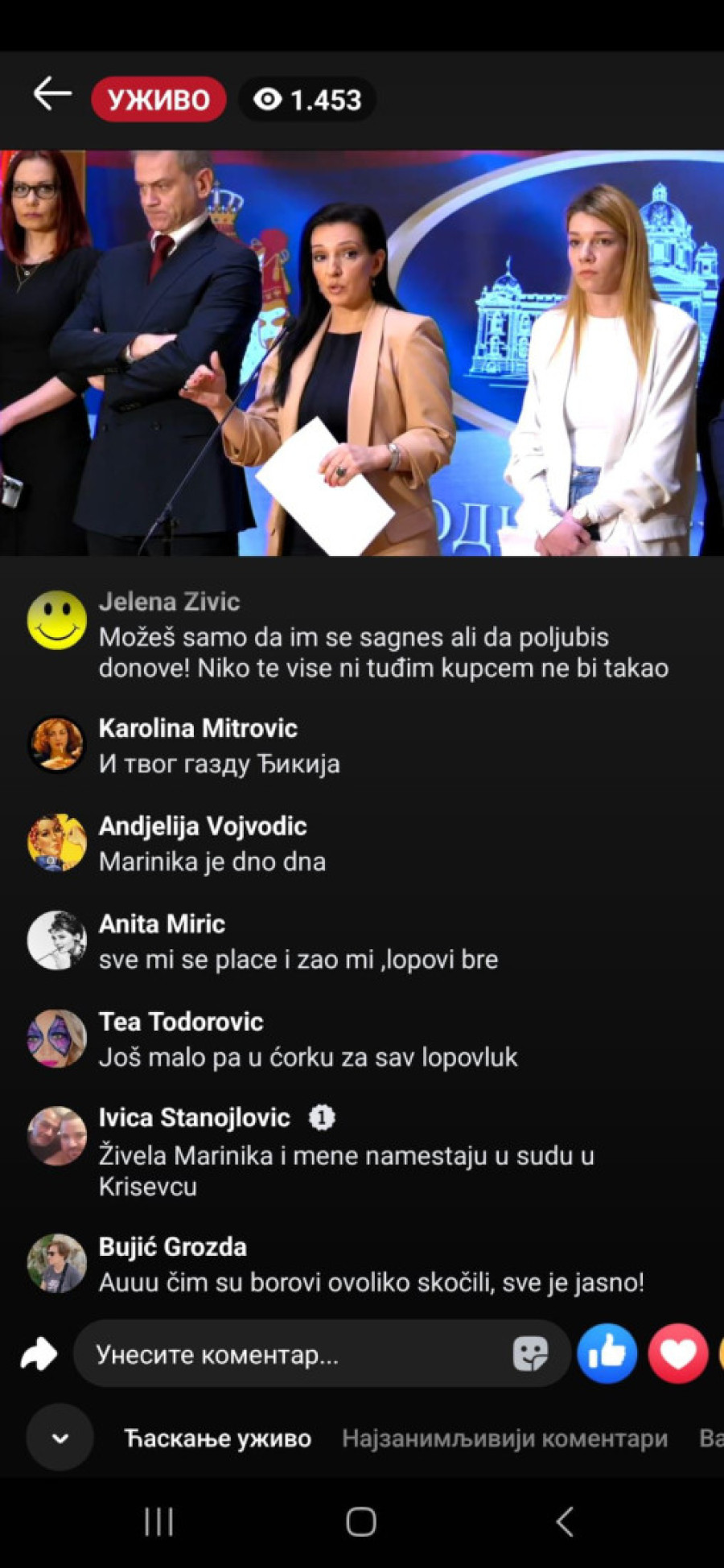 Građani Srbije vređali Mariniku Tepić u njenom lajvu (FOTO)